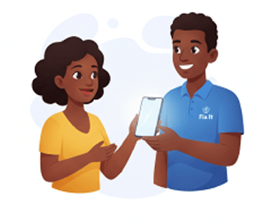 FixIt technician handing a repaired phone back to its owner